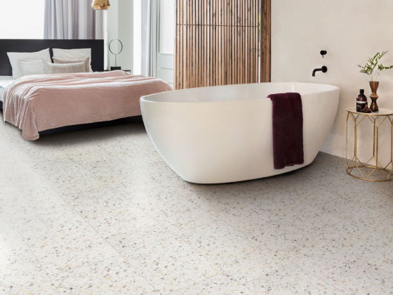 Sol vinyle dans la chambre Floorify Verona F523 résistant à l'eau et aux tâches, adaptées au chauffage et à la climatisation par le sol - Décobois