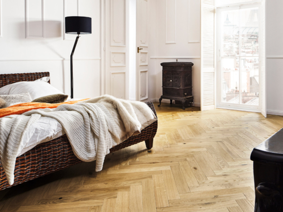 Parquet design Cabanni Chablis Rustic Light Baton dans une chambre à coucher - Décobois